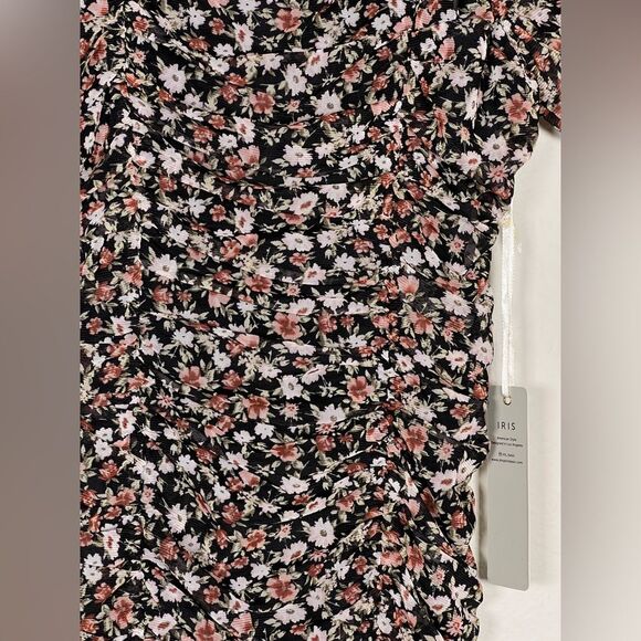 IRIS Floral Black and Pink MINI Dress 🔥 NWT 🔥 ruching 🔥 medium - Picture 2 of 6